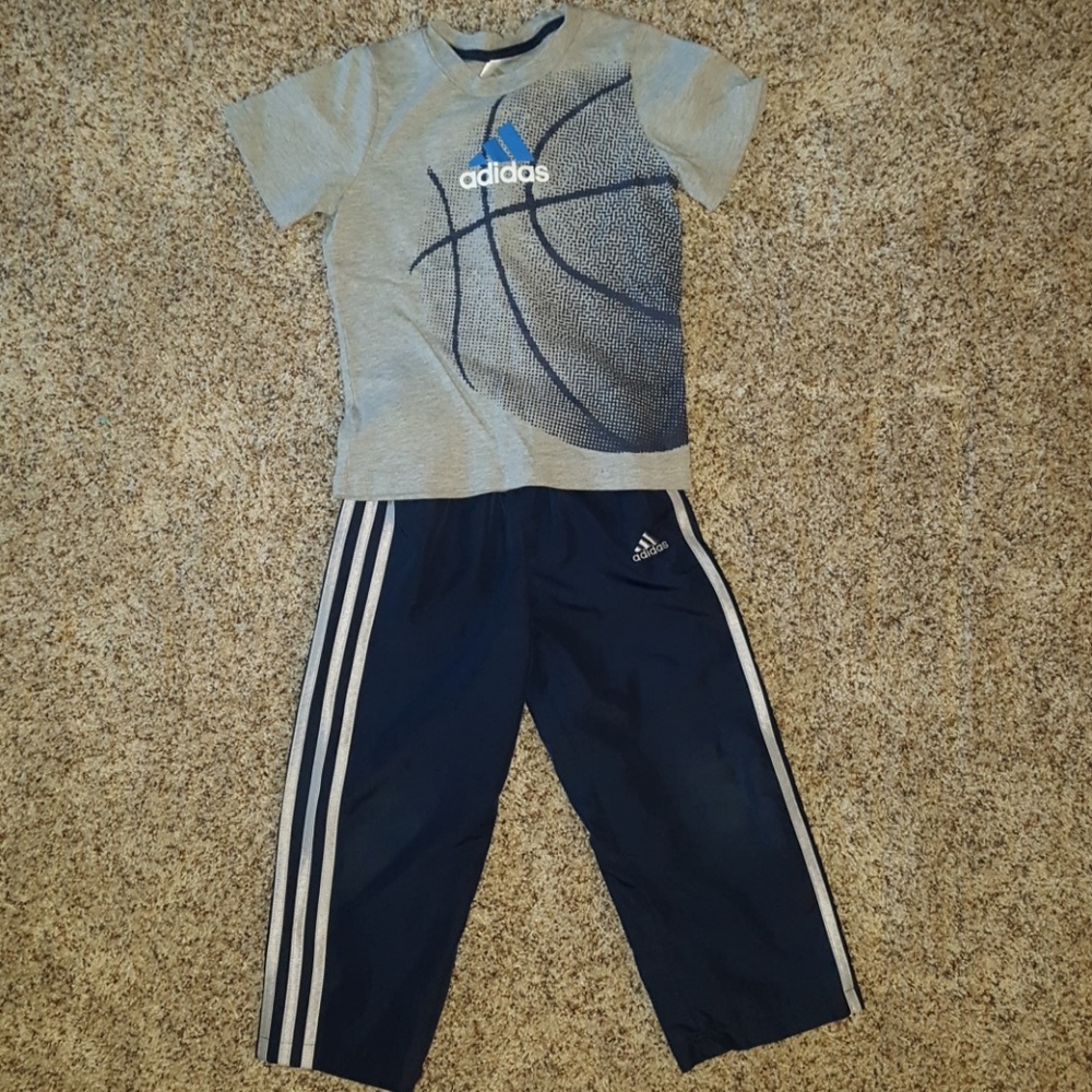 Adidas wind pants and basketball tee set